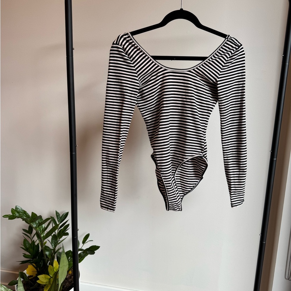 American Apparel Black and White Striped Bodysuit